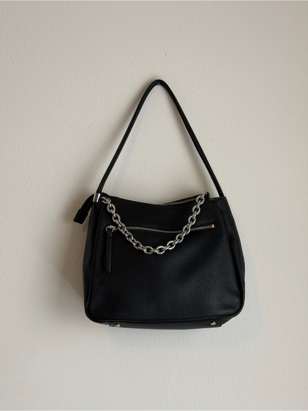Calvin Klein Black Shoulder Bag with Silver Chain Accent